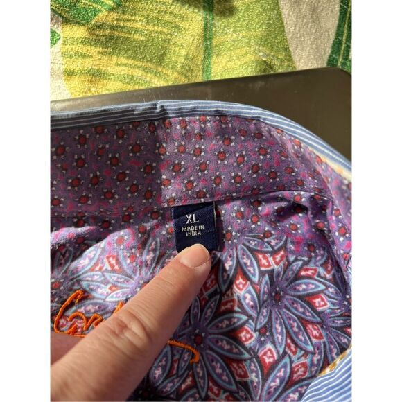 Robert Graham Men's Blue Stripe Embroidered Button-Up Long Sleeve Shirt Size XL - Picture 3 of 9